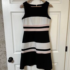 Tommy Hilfiger Women Black White Pink Striped Sleeveless Sheath Dress Size 6